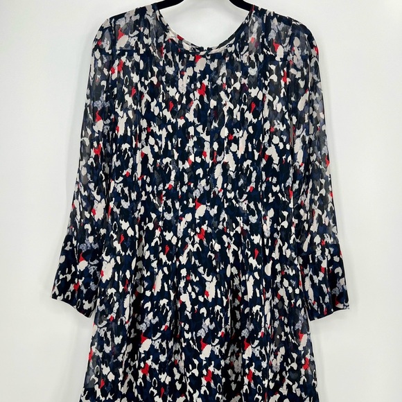 New Club Monaco Delaynee Printed Pintuck Silk Short Mini Dress Sheer Size 8 - Picture 4 of 12
